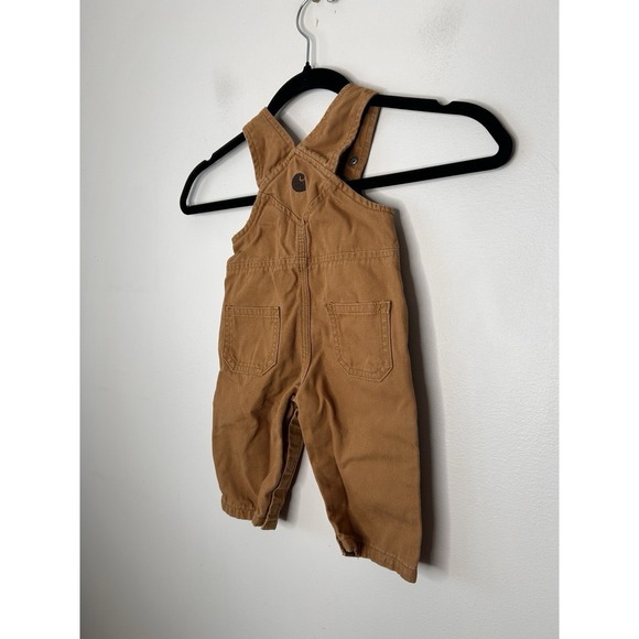 Carhartt Baby Bib Canvas Overalls Brown 100% Cotton Double Knee Snaps Size 3M - Picture 9 of 10